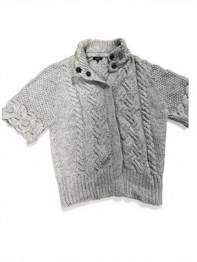Express Boys Gray Chunky Cable Knit Short Sleeve Cardigan Sweater size S (A1)